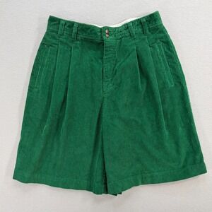 Vintage Pleated High Rise Green Corduroy  Cotton Shorts Sz 10 Christmas 90s